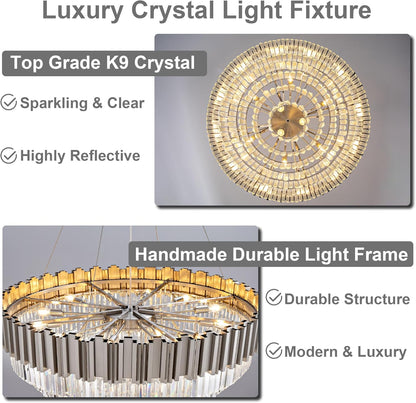 7-Tier 39" Silver Chandelier, 21-Light Modern Crystal Chandelier