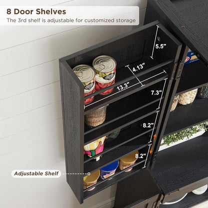 72" Farmhouse Kitchen Pantry Storage Cabinet with Barn Door and Shelves