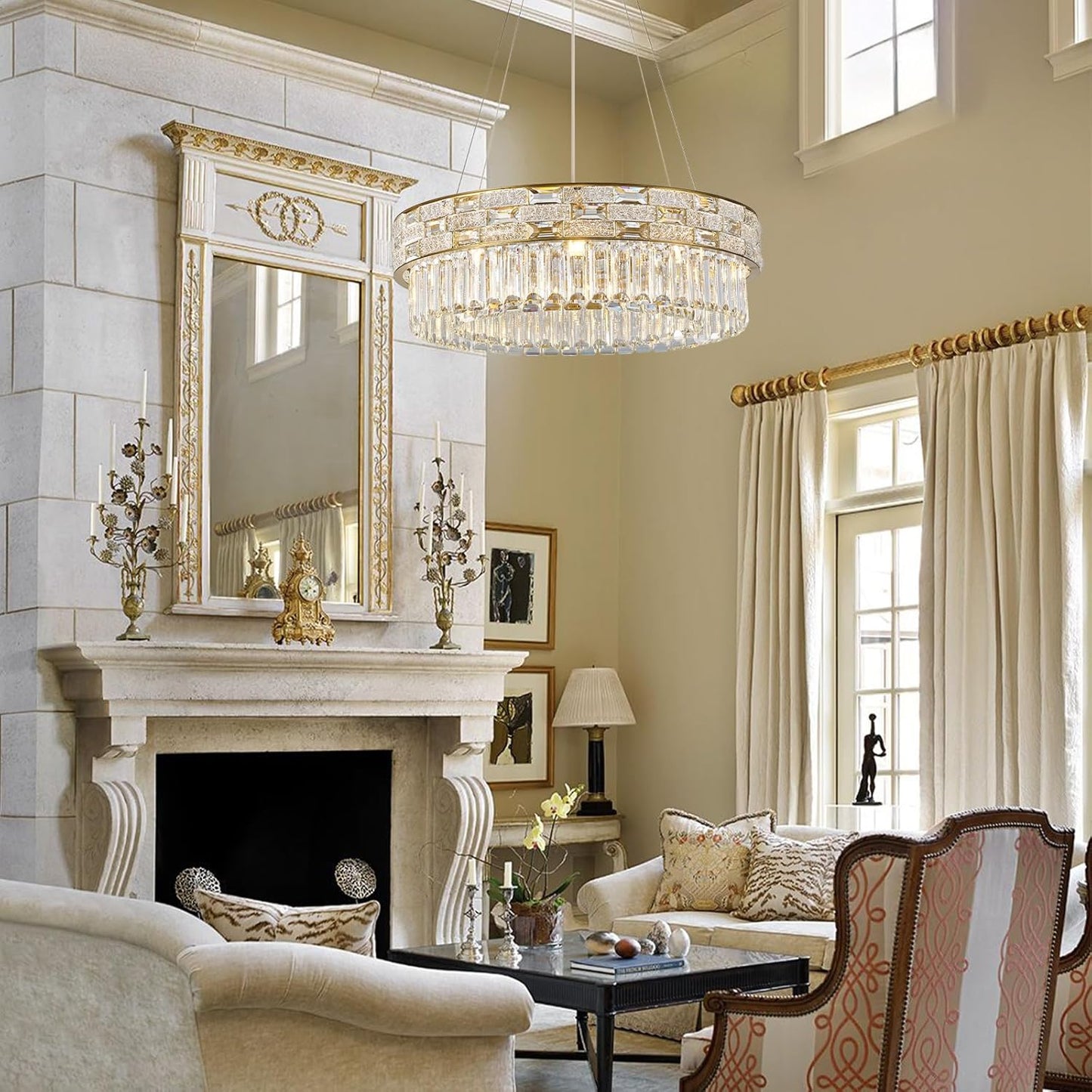 Round Ice Crystal Chandelier 23"