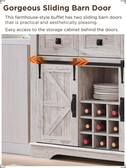 72" Farmhouse Buffet with Hutch - Sliding Barn Door Cabinet