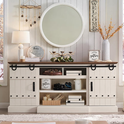 OKD 75" Rustic Farmhouse TV Stand with Sliding Barn Door