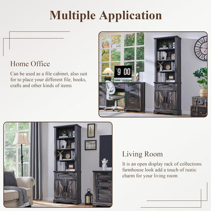 72" Tall Farmhouse Bookcase with Barn Door and Storage Cabinet