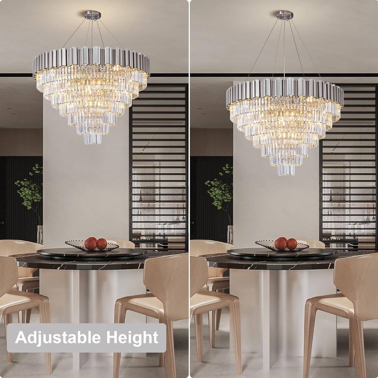 7-Tier 39" Silver Chandelier, 21-Light Modern Crystal Chandelier