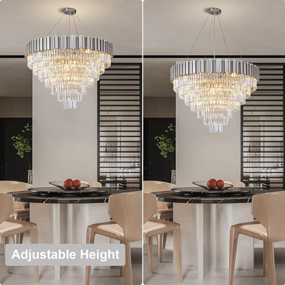 7-Tier 39" Silver Chandelier, 21-Light Modern Crystal Chandelier