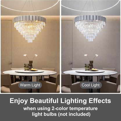 7-Tier 39" Silver Chandelier, 21-Light Modern Crystal Chandelier