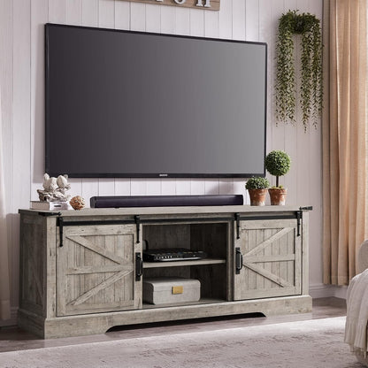 66" Farmhouse Entertainment Center with Sliding Barn Door for 75" TV