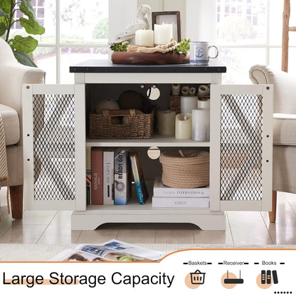 Farmhouse End Table with Charging Station, Rustic Wood Nightstand