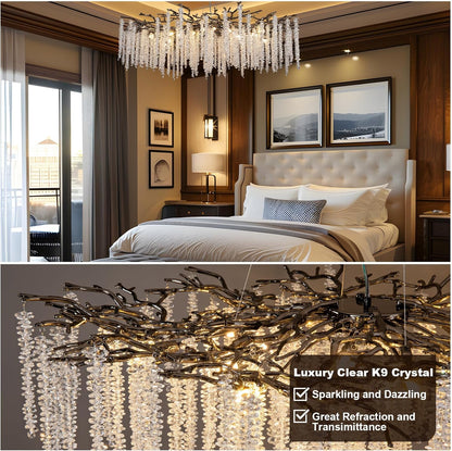 Modern Black Crystal Branch Chandelier 47"