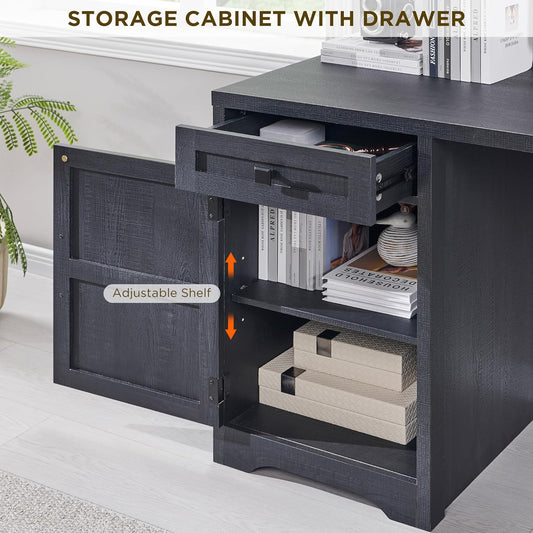 59-inch Farmhouse Computer Desk with File Cabinet - Cool Black