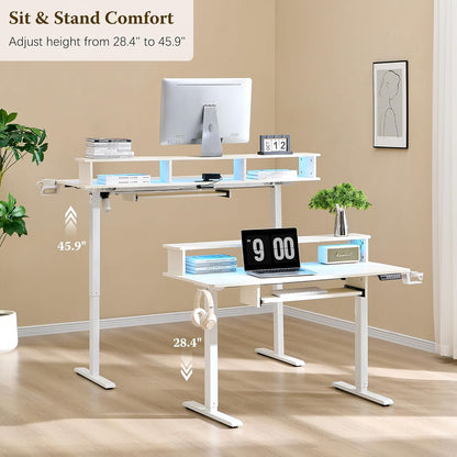 OKD 60" Electric Standing Desk with Keyboard Tray and Monitor Shelf