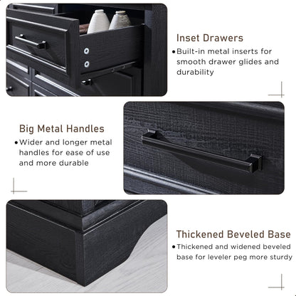 52" Wide Farmhouse 7-Drawer Dresser | Black Chest of Drawers