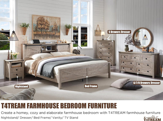 T4TREAM Farmhouse 5 Drawer Dresser - Rustic Wood Chest