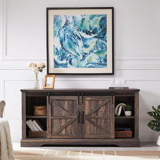 OKD Farmhouse TV Stand with Fireplace for TVs Up To 65 Inch