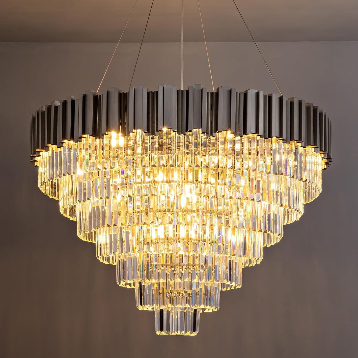7-Tier 39" Silver Chandelier, 21-Light Modern Crystal Chandelier