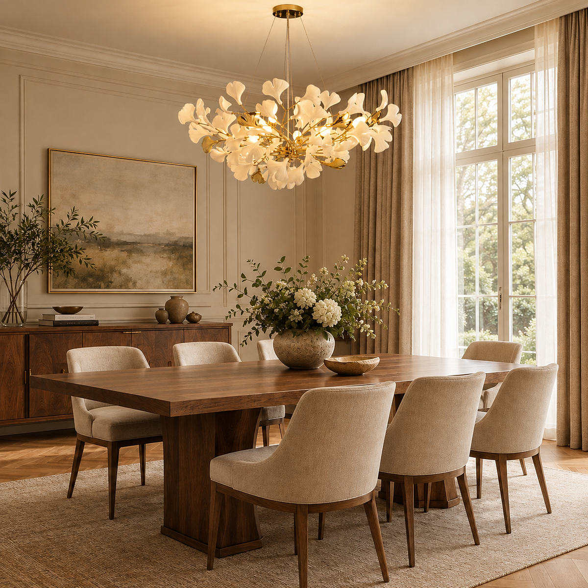 Linear Ginkgo Chandelier – Ceramic-Like Matte Finish