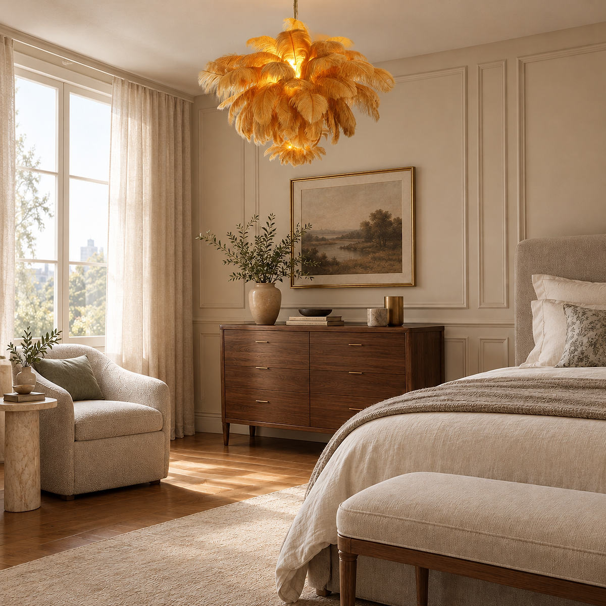 Tricolordeer Layered Plume Brass Chandelier