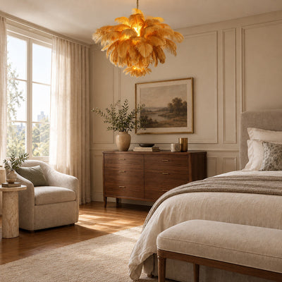 Tricolordeer Layered Plume Brass Chandelier