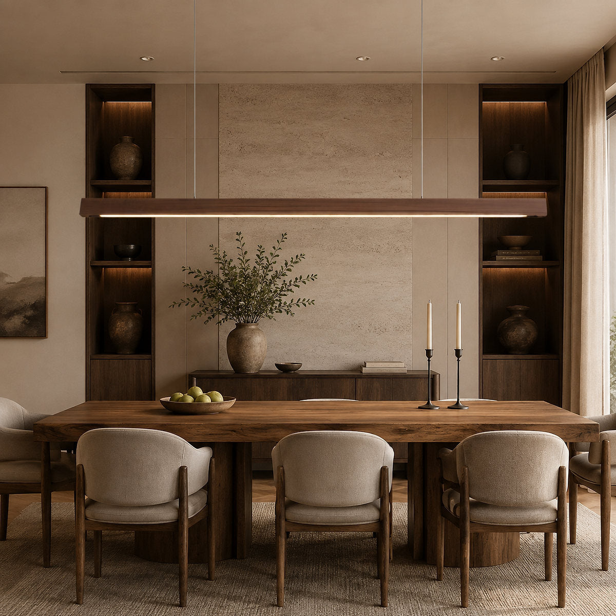 Minimalist Linear Wood Acrylic LED Pendant for Dining Room & Living Room