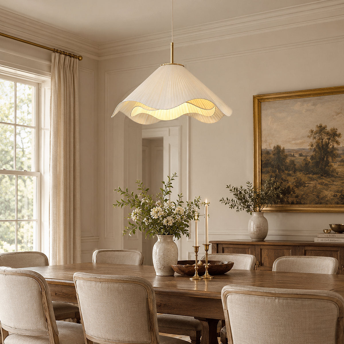 Elara Pendant Light, 15.7-Inch x H 59-Inch, Beige & Gold for Dining Room & Living Room