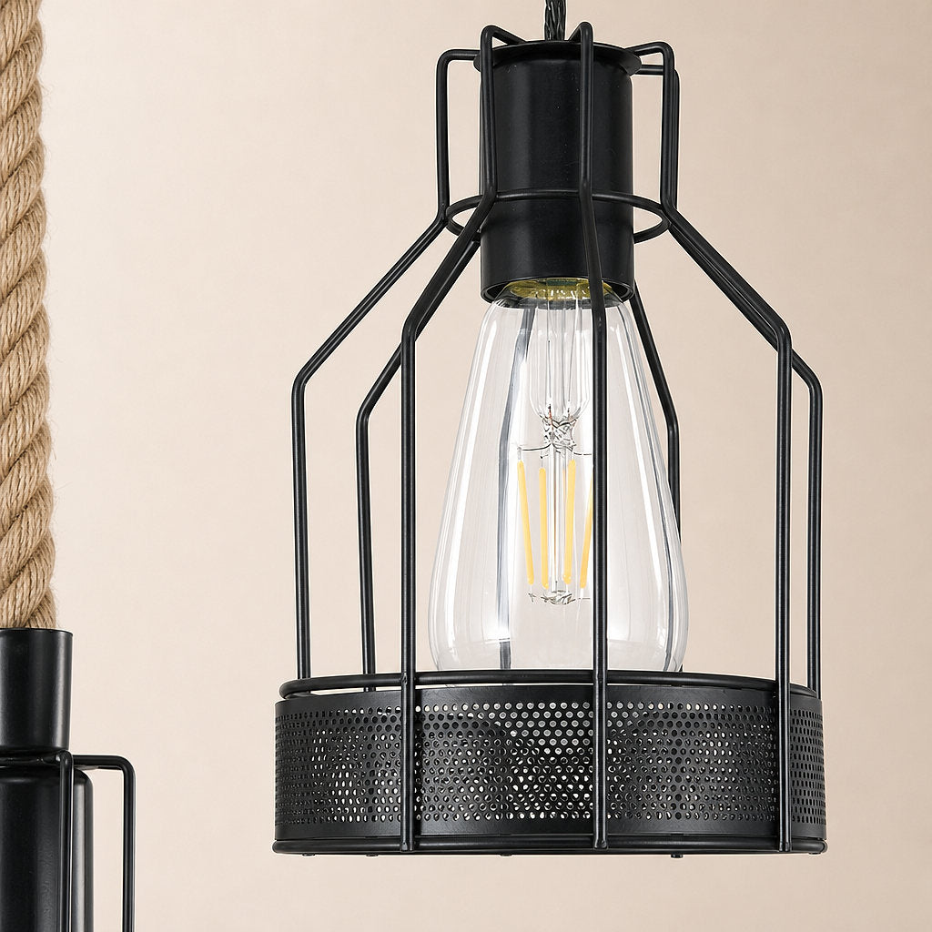 Horizontal Wood Beam Grenade Cage Chandelier