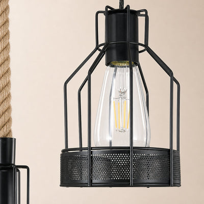 Horizontal Wood Beam Grenade Cage Chandelier