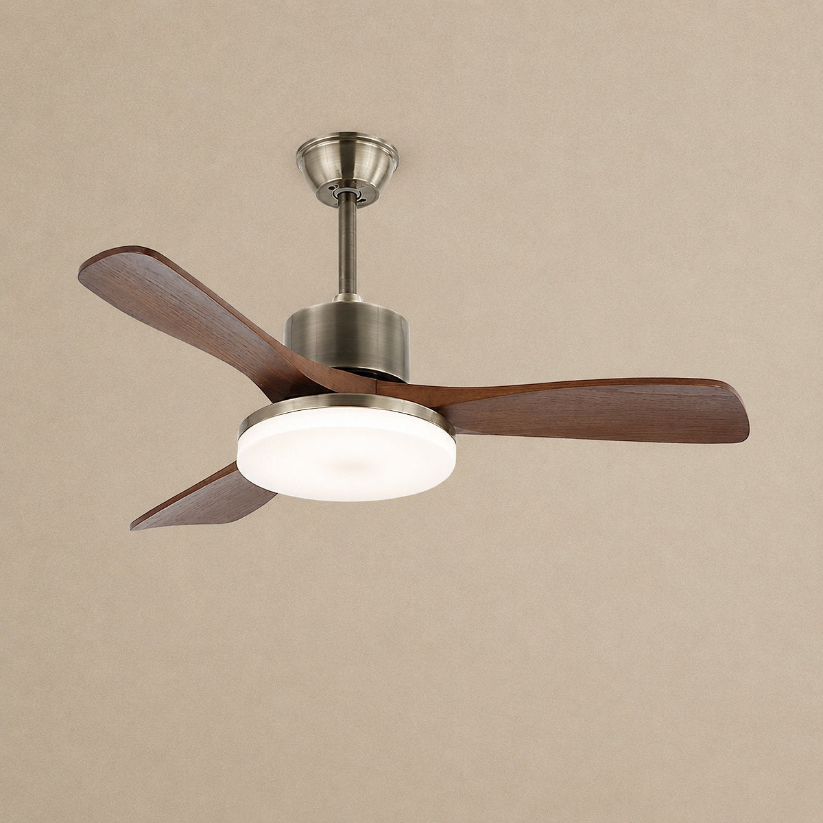 Zephyr Wooden 42"/52" Ceiling Fan Light, 42-Inch x H 11.8-Inch, Model A~D Antique bronze & Walnut, Three-Color Light for Living Room