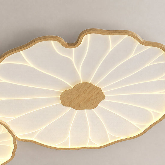 Lotus Leaf Acrylic Ceiling Light, 11.8-Inch x H 1.6-Inch, Hydrographic Natural Wood Grain Finish, Warm Light for Living Room & Bedroom