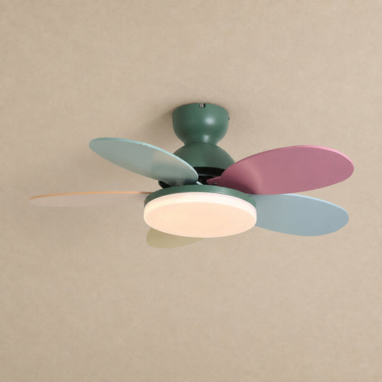 Petalo Ceiling Fan Light, 35.4-Inch x H 11.0-Inch, Green & Wood Grain, Warm Light for Living Room
