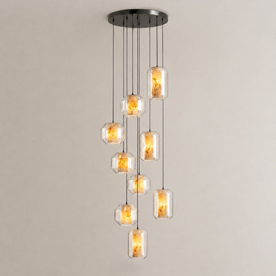 Cylinder Pendant Light in Alabaster and Glass