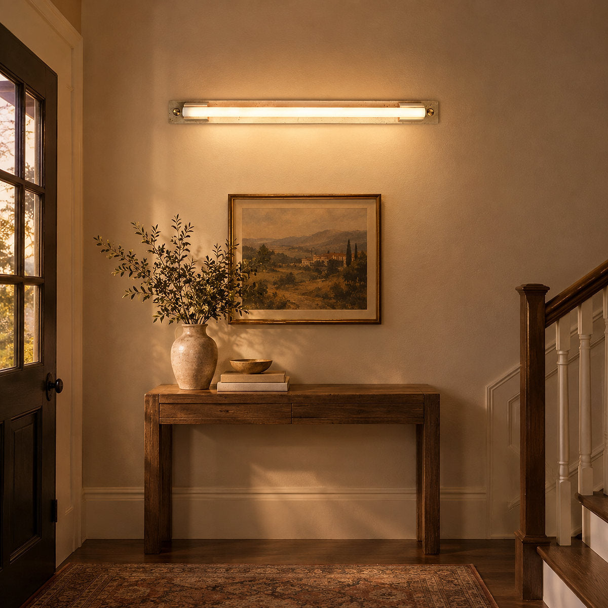 Caelum Light Bar Wall Lamp, 1.9-Inch x H 23.6-Inch, Wood & Yellow Travertine, Warm Light for Living Room & Dining Room