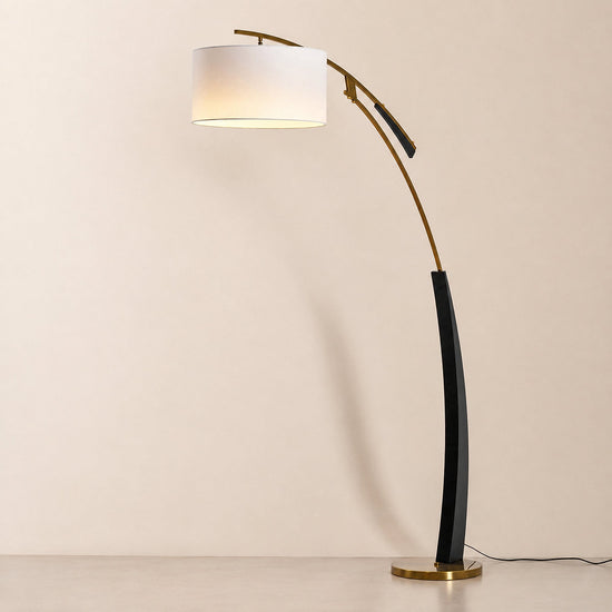 Tricolordeer Curved Black and Gold Fabric Floor Lamp