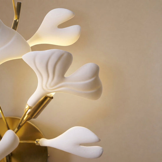 Gingko Wall Lamp, 13.8~15.7-Inch x H 19.7~23.6-Inch, Gold & White for Living Room
