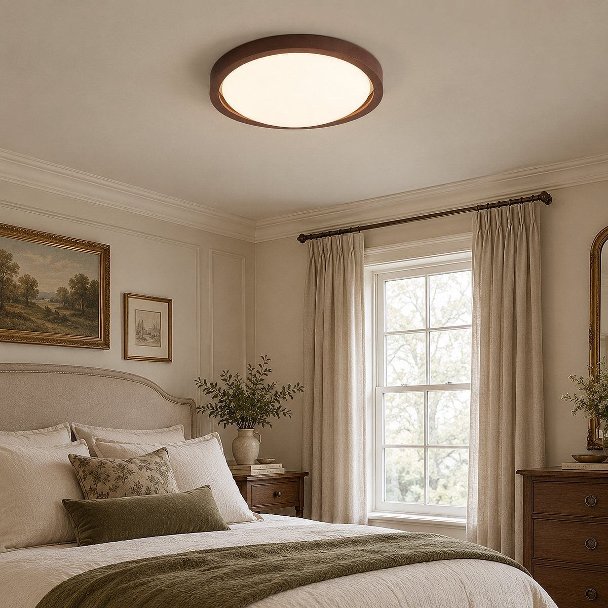 Walnut Curved Edge Ceiling Light, 17.7-Inch x H 2.8-Inch, Model A: Walnut Wood Grain Hydrographics, Warm Light for Living Room & Bedroom
