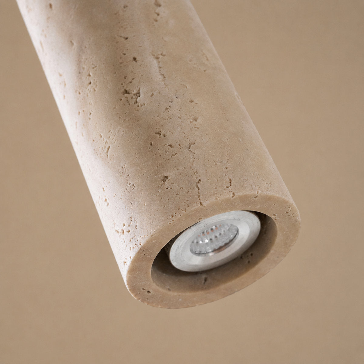 Solis Stone Spotlight, 2.6-Inch x H 6.3-Inch, Walnut Wood & Yellow Travertine, Warm Light for Bedroom & Living Room