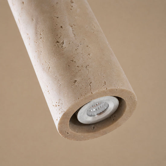 Solis Stone Spotlight, 2.6-Inch x H 6.3-Inch, Walnut Wood & Yellow Travertine, Warm Light for Bedroom & Living Room