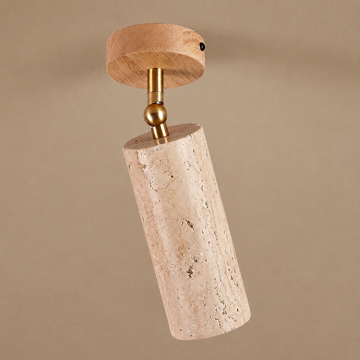 Solis Stone Spotlight, 2.6-Inch x H 6.3-Inch, Walnut Wood & Yellow Travertine, Warm Light for Bedroom & Living Room
