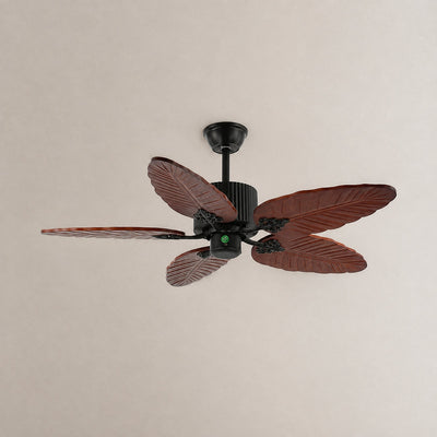 Banana Wood Leaves Ceiling Fan Light, 42-Inch X H 11.8-Inch, Model A Walnut Wood Grain & Black (Without Light) for Living Room