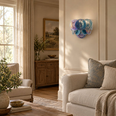 Lunaria Disc Glass Wall Lamp, 13.4-Inch, Green for Living Room & Dining Room