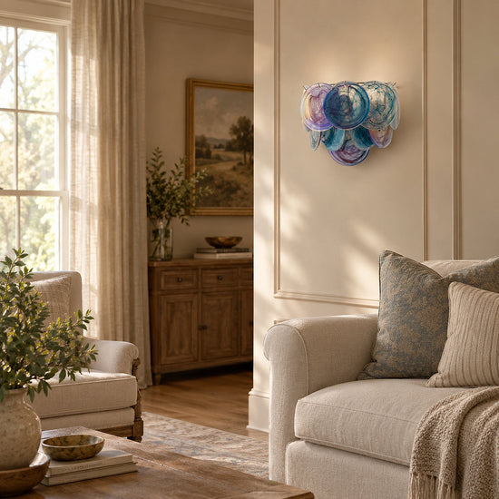 Lunaria Disc Glass Wall Lamp, 13.4-Inch, Green for Living Room & Dining Room