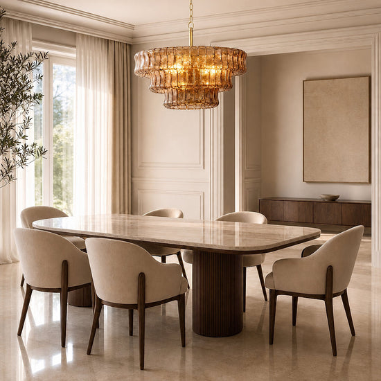 Tricolordeer Four-Light Round Amber Glass Chandelier