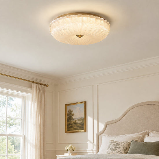 Ripple Glass Ceiling Light, 7.9-Inch x H 4.7-Inch, Gold & Frosted White, Warm Light for Living Room & Bedroom
