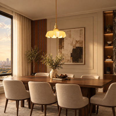 Pleated Glass Dome Swag Pendant Light