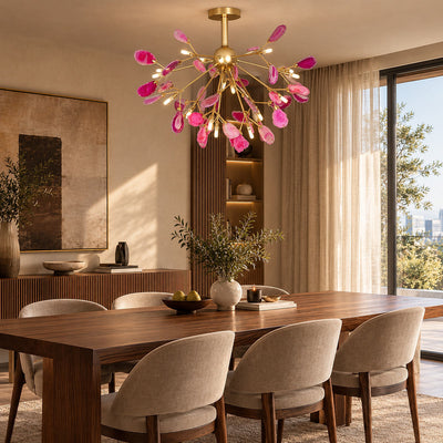 Rose Gold Chandelier with Natural Stone Slices
