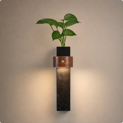 Verde Beam Rechargeable Wall Lamp, 2.8-Inch x H 9.1-Inch, Dark walnut & Black Travertine, Warm Light & USB Charging for Bedroom & Living Room