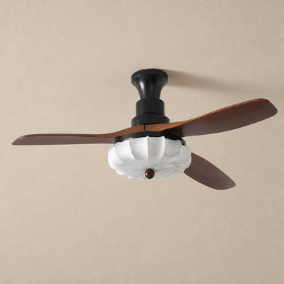 Lotus Bloom Ceiling Fan Light, 36~52-Inch x H 11.8-Inch, Walnut Wood & Black & White, Warm Light for Living Room
