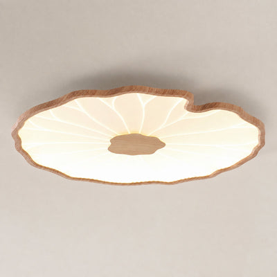 Lotus Leaf Acrylic Ceiling Light, 11.8-Inch x H 1.6-Inch, Hydrographic Natural Wood Grain Finish, Warm Light for Living Room & Bedroom