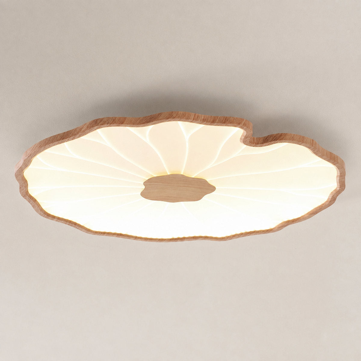 Lotus Leaf Acrylic Ceiling Light, 11.8-Inch x H 1.6-Inch, Hydrographic Natural Wood Grain Finish, Warm Light for Living Room & Bedroom