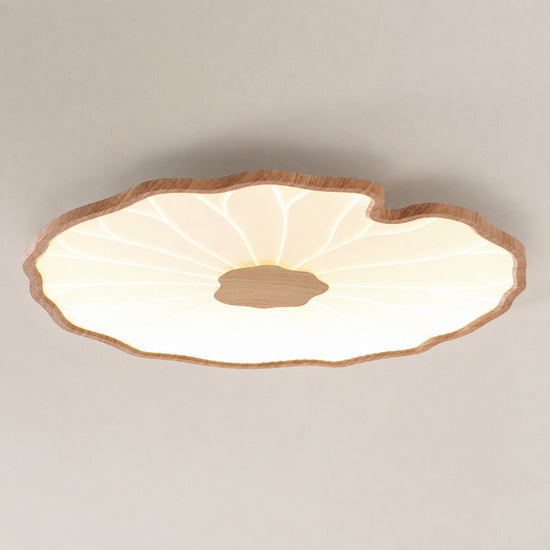 Lotus Leaf Acrylic Ceiling Light, 11.8-Inch x H 1.6-Inch, Hydrographic Natural Wood Grain Finish, Warm Light for Living Room & Bedroom