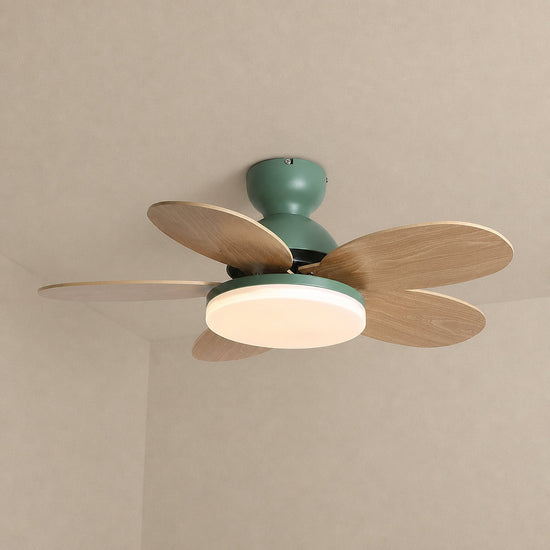 Petalo Ceiling Fan Light, 35.4-Inch x H 11.0-Inch, Green & Wood Grain, Warm Light for Living Room