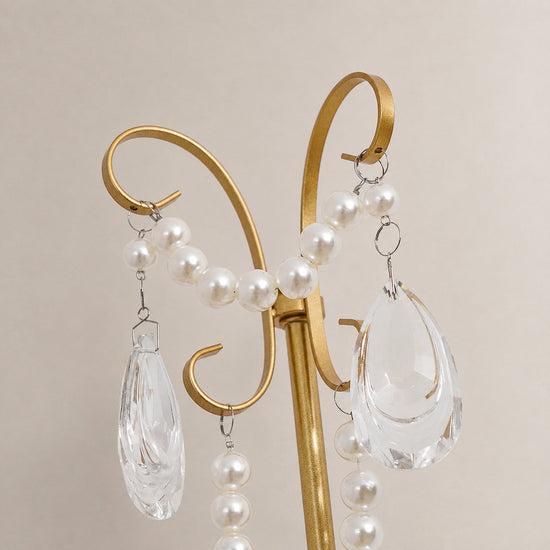 Crystal Pearl Chain Wall Lamp, 16.8-Inch x H 25.2-Inch, Gold & Clear for Living Room